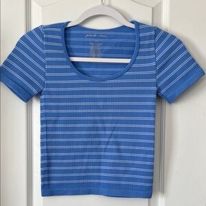 Pink Rose Blue and White Striped Knit Top